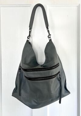 Y2K Vintage Botkier Gray Leather Hobo Shoulder Bag with Zipper Detail